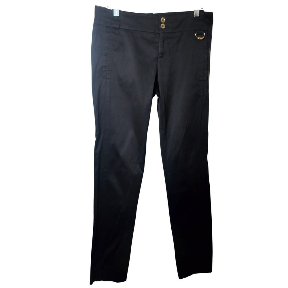 Gucci‎ Black Cotton Blend Trousers Gold D-Ring Detail Made in Italy Size 42